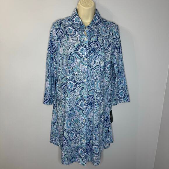 Lauren Ralph Lauren Sleepshirt Womens M Blue Knit Embroidered Button Sleepwear M - Picture 1 of 16